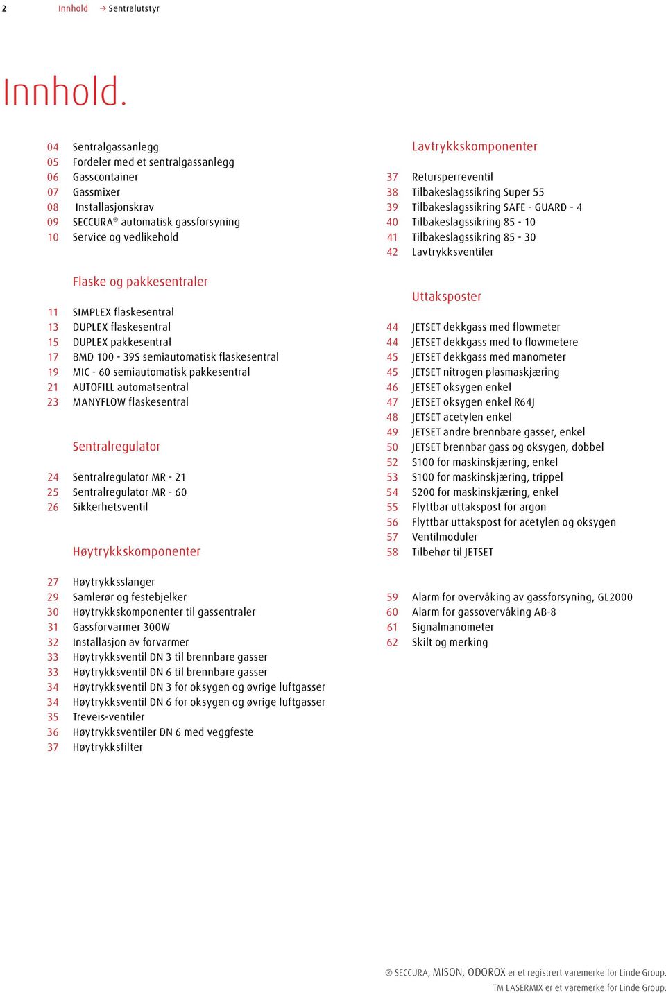 flaskesentral 13 DUPLEX flaskesentral 15 DUPLEX pakkesentral 17 BMD 1-39S semiautomatisk flaskesentral 19 MIC - 6 semiautomatisk pakkesentral 21 AUTOFILL automatsentral 23 MANYFLOW flaskesentral