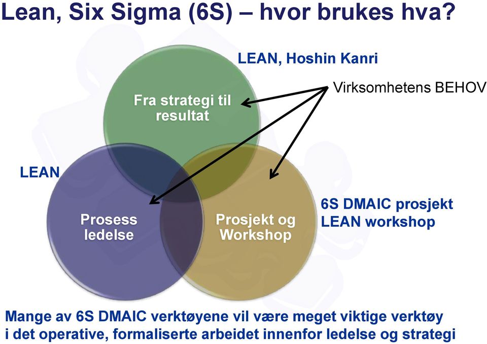 Prosess ledelse Prosjekt og Workshop 6S DMAIC prosjekt LEAN workshop Mange