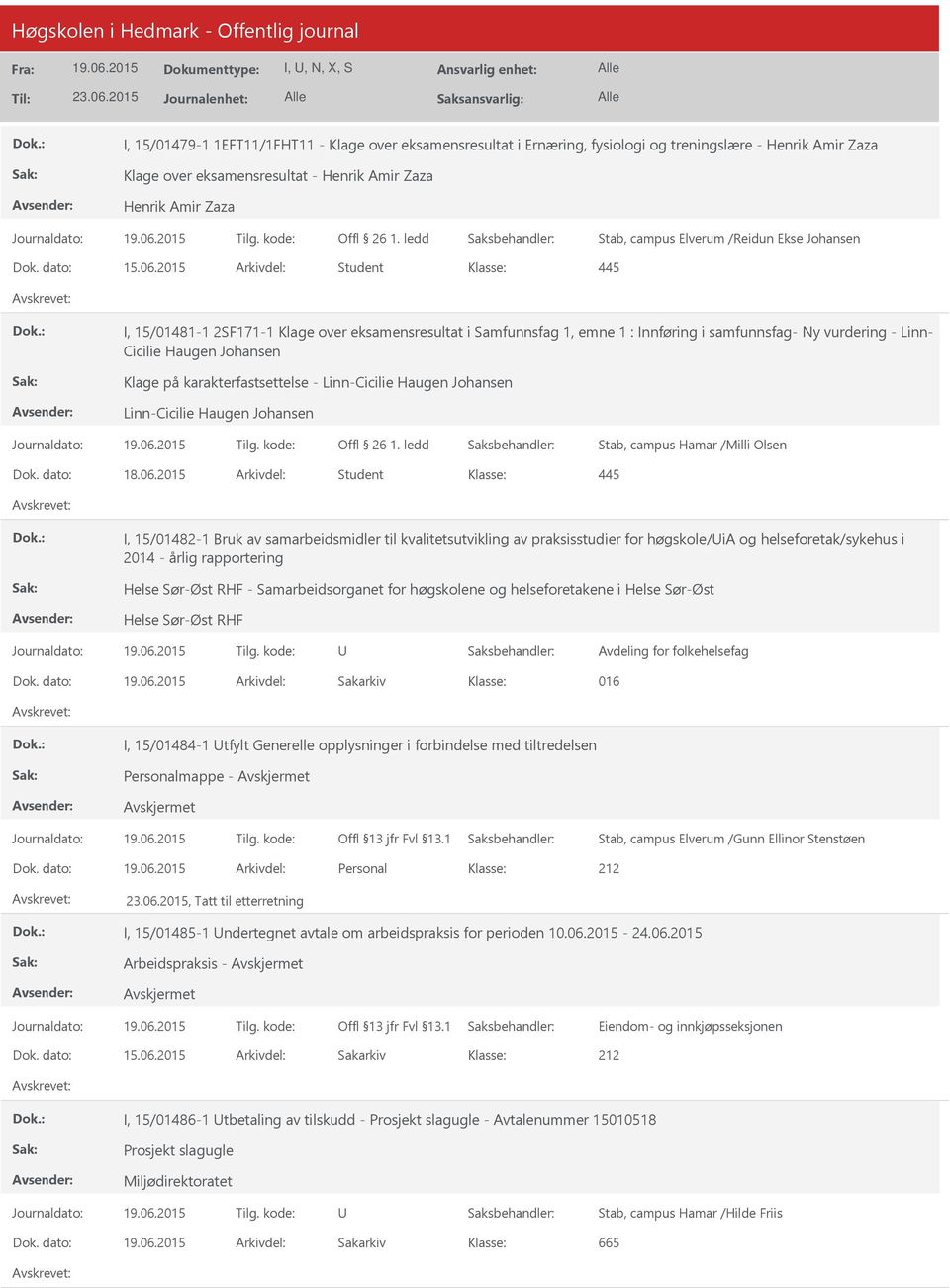 2015 Arkivdel: Student I, 15/01481-1 2SF171-1 Klage over eksamensresultat i Samfunnsfag 1, emne 1 : Innføring i samfunnsfag- Ny vurdering - Linn- Cicilie Haugen Johansen Klage på karakterfastsettelse