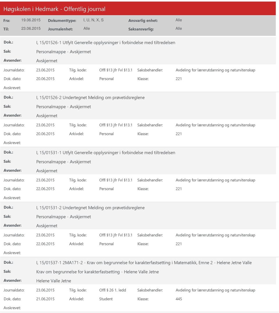 2015 Arkivdel: Personal I, 15/01531-1 tfylt Generelle opplysninger i forbindelse med tiltredelsen Personalmappe - Dok. dato: 22.06.