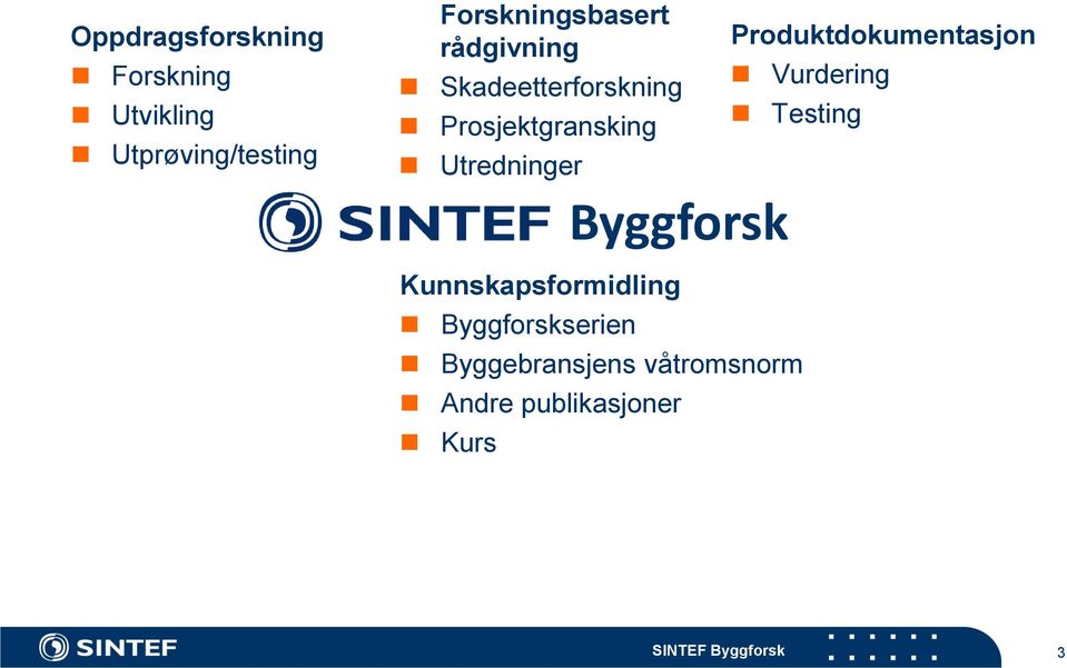 Utredninger Produktdokumentasjon Vurdering Testing Byggforsk