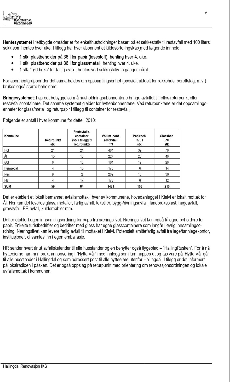 uke. 1 stk. rød boks for farlig avfall, hentes ved sekkestativ to ganger i året For abonnentgrupper der det samarbeides om oppsamlingsenhet (spesielt aktuelt for rekkehus, borettslag, m.v.) brukes også større beholdere.