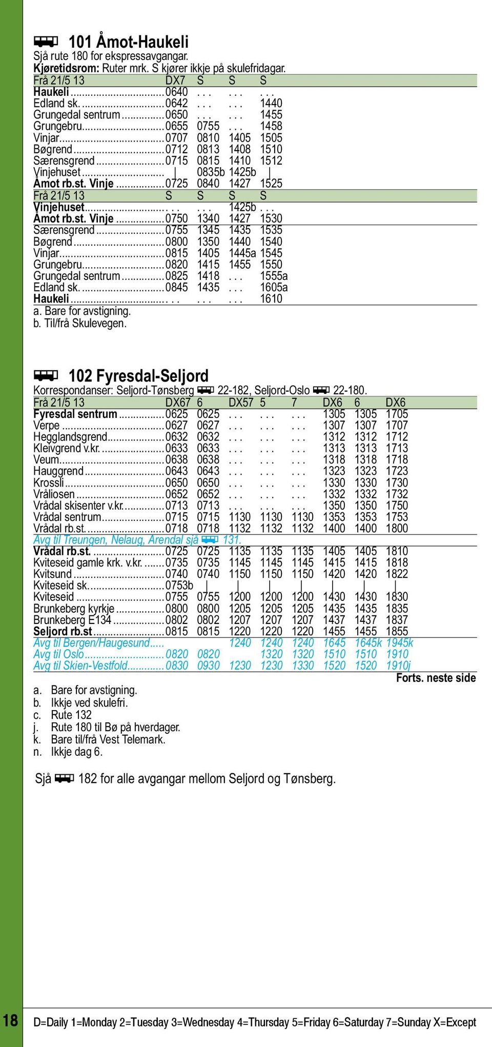 ....... 1425b... Åmot rb.st. Vinje...0750 1340 1427 1530 Særensgrend...0755 1345 1435 1535 Bøgrend...0800 1350 1440 1540 Vinjar...0815 1405 1445a 1545 Grungebru...0820 1415 1455 1550 Grungedal sentrum.