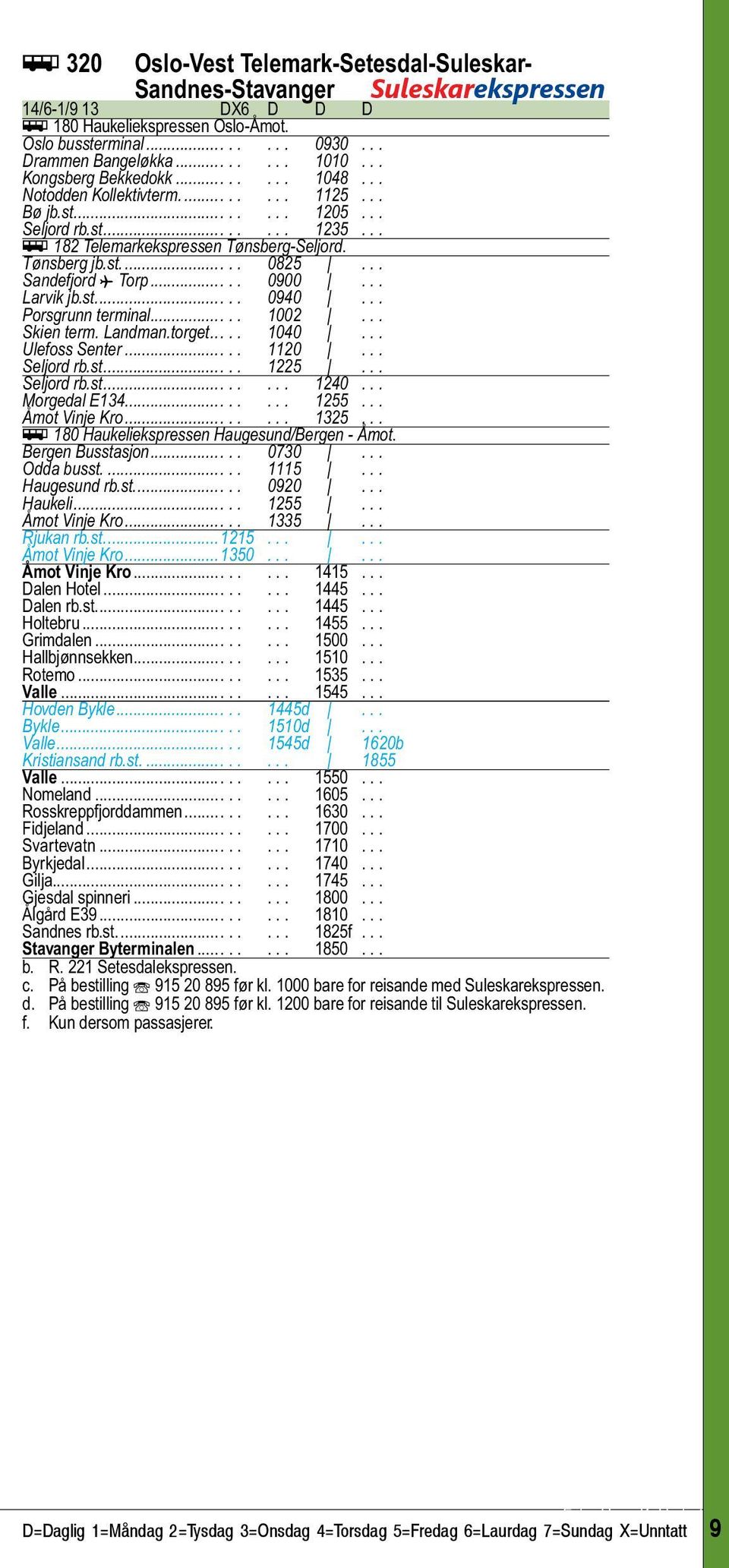 ..... Tønsberg jb.st..... 0825... Sandefjord ƒ Torp..... 0900... Larvik jb.st..... 0940... Porsgrunn terminal..... 1002... Skien term. Landman.torget..... 1040... Ulefoss Senter..... 1120... Seljord rb.