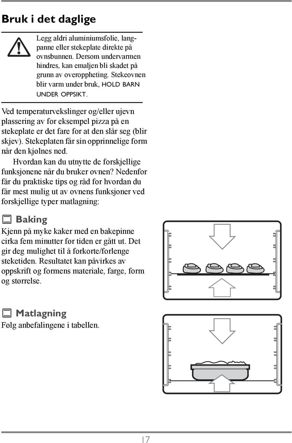 Stekeplaten får sin opprinnelige form når den kjølnes ned. Hvordan kan du utnytte de forskjellige funksjonene når du bruker ovnen?