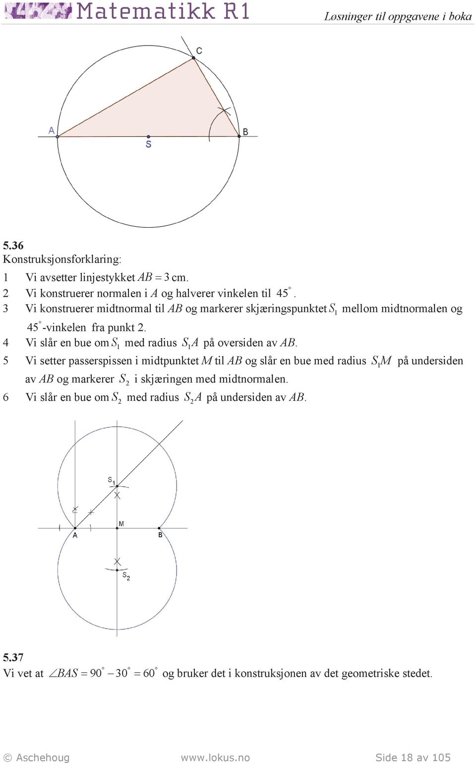 4 Vi slår en bue om S 1 med radius SA 1 på oversiden av AB.