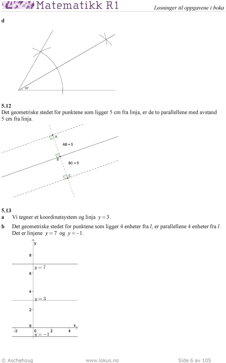 b Det geometriske stedet for punktene som ligger 4 enheter fra l, er parallellene 4