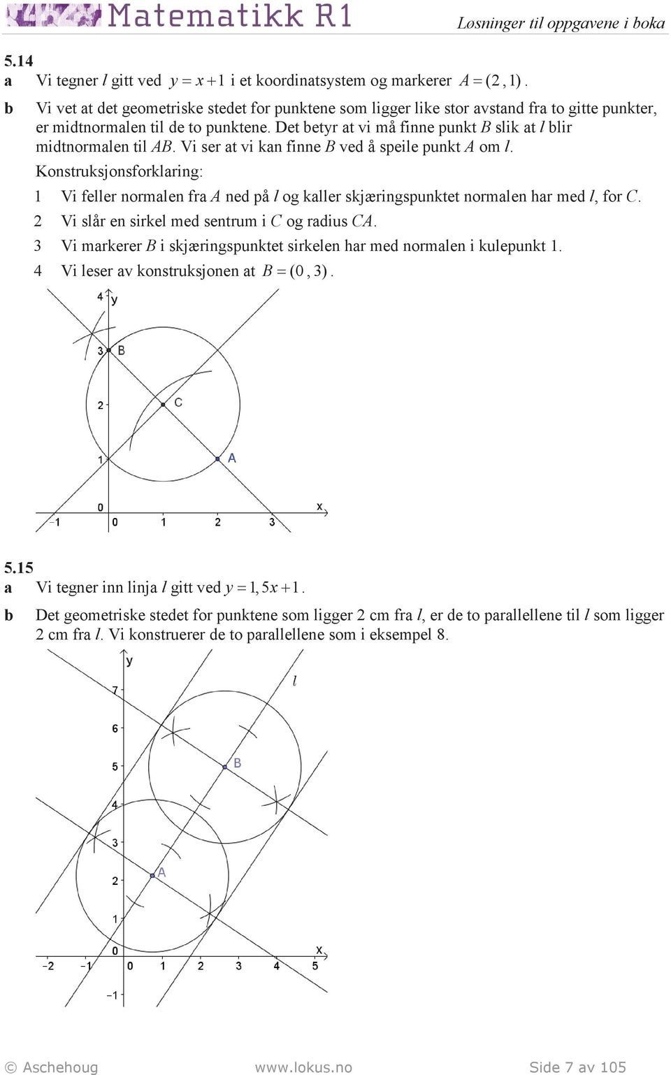 Det betyr at vi må finne punkt B slik at l blir midtnormalen til AB. Vi ser at vi kan finne B ved å speile punkt A om l.