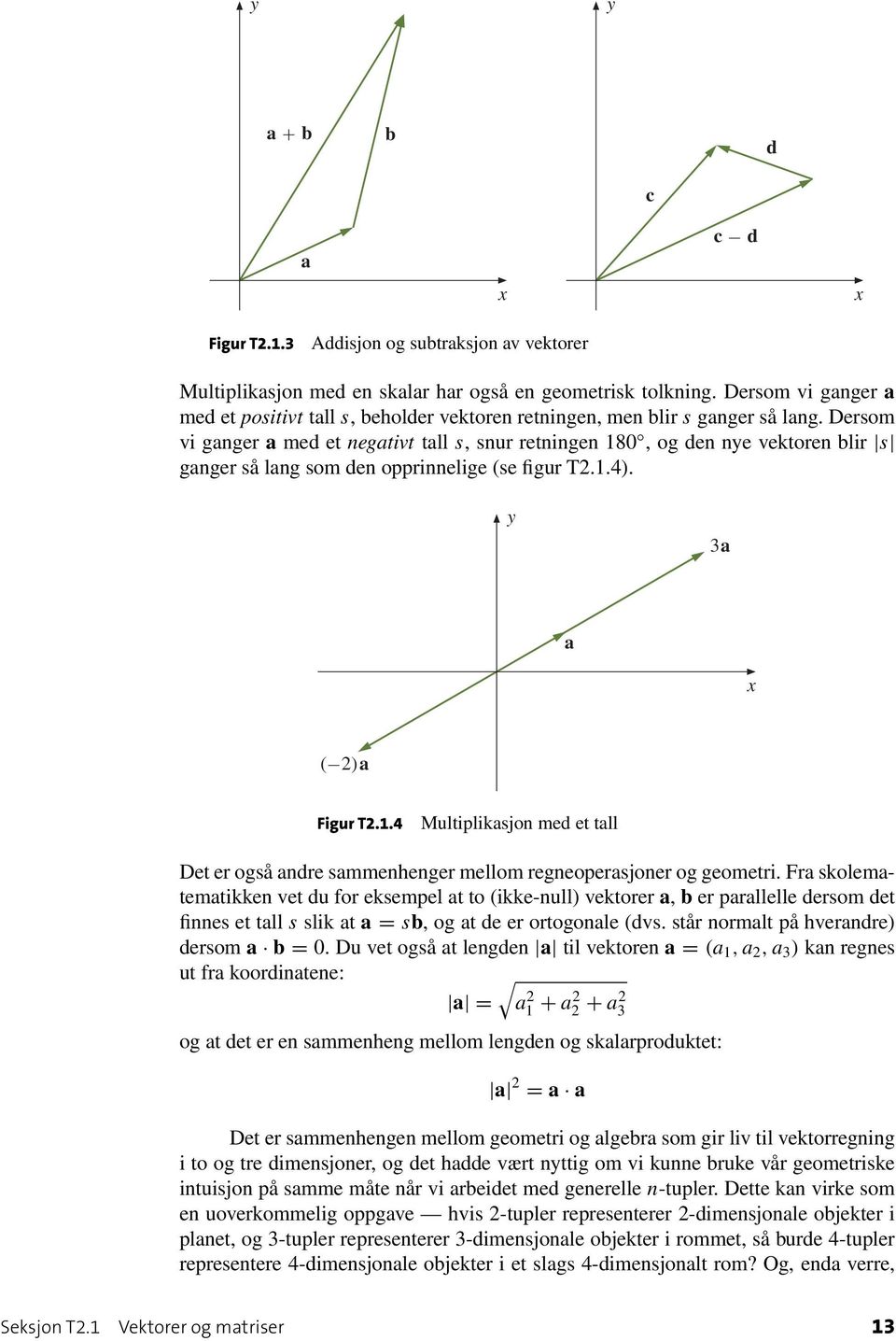 T214 Multiplikasjon med et tall Det er også andre sammenhenger mellom regneoperasjoner og geometri Fra skolematematikken vet du for eksempel at to (ikke-null) vektorer a, b er parallelle dersom det