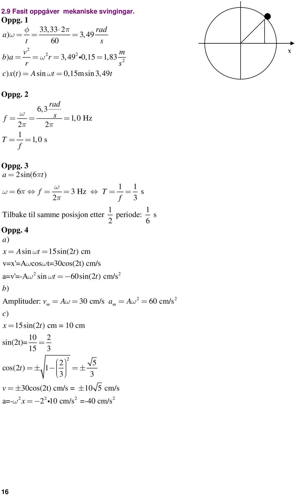 rad 6,3 ω f= = s = 1,0 Hz π π 1 T= = 1,0 s f Oppg.