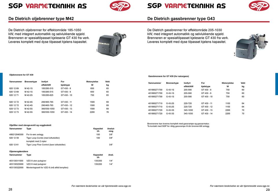 De Dietrich gassbrenner for effektområde 205-1030 kw, med integrert automatikk og selvlukkende spjeld.