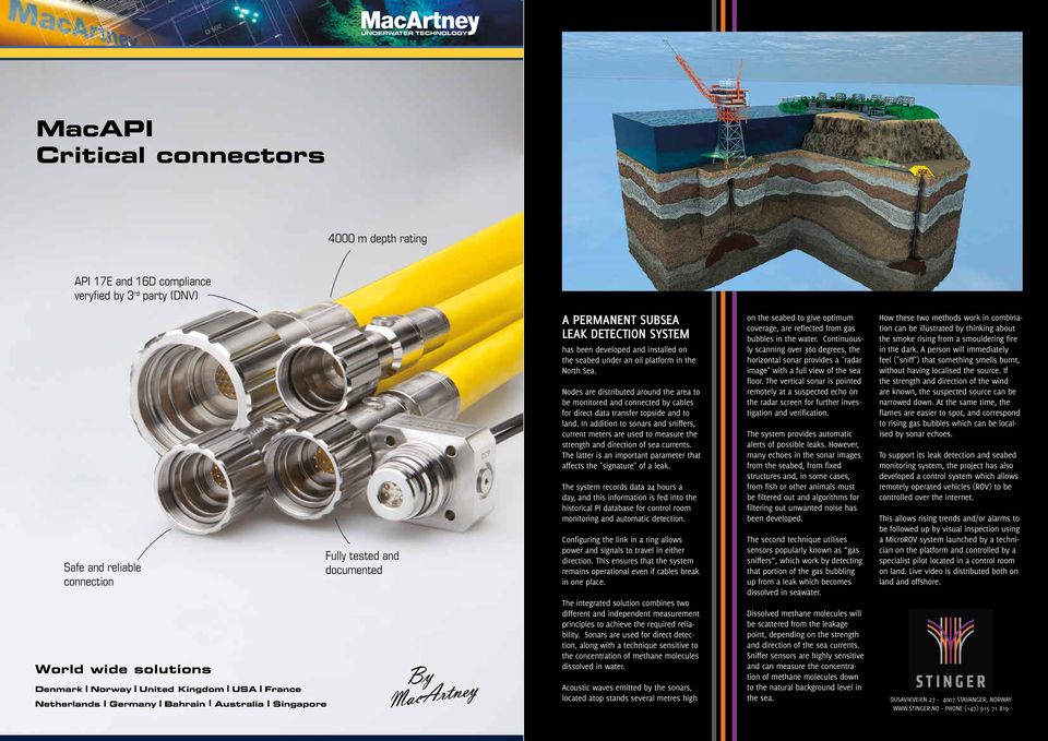 Sea. Nodes are distributed around the area to be monitored and connected by cables for direct data transfer topside and to land.