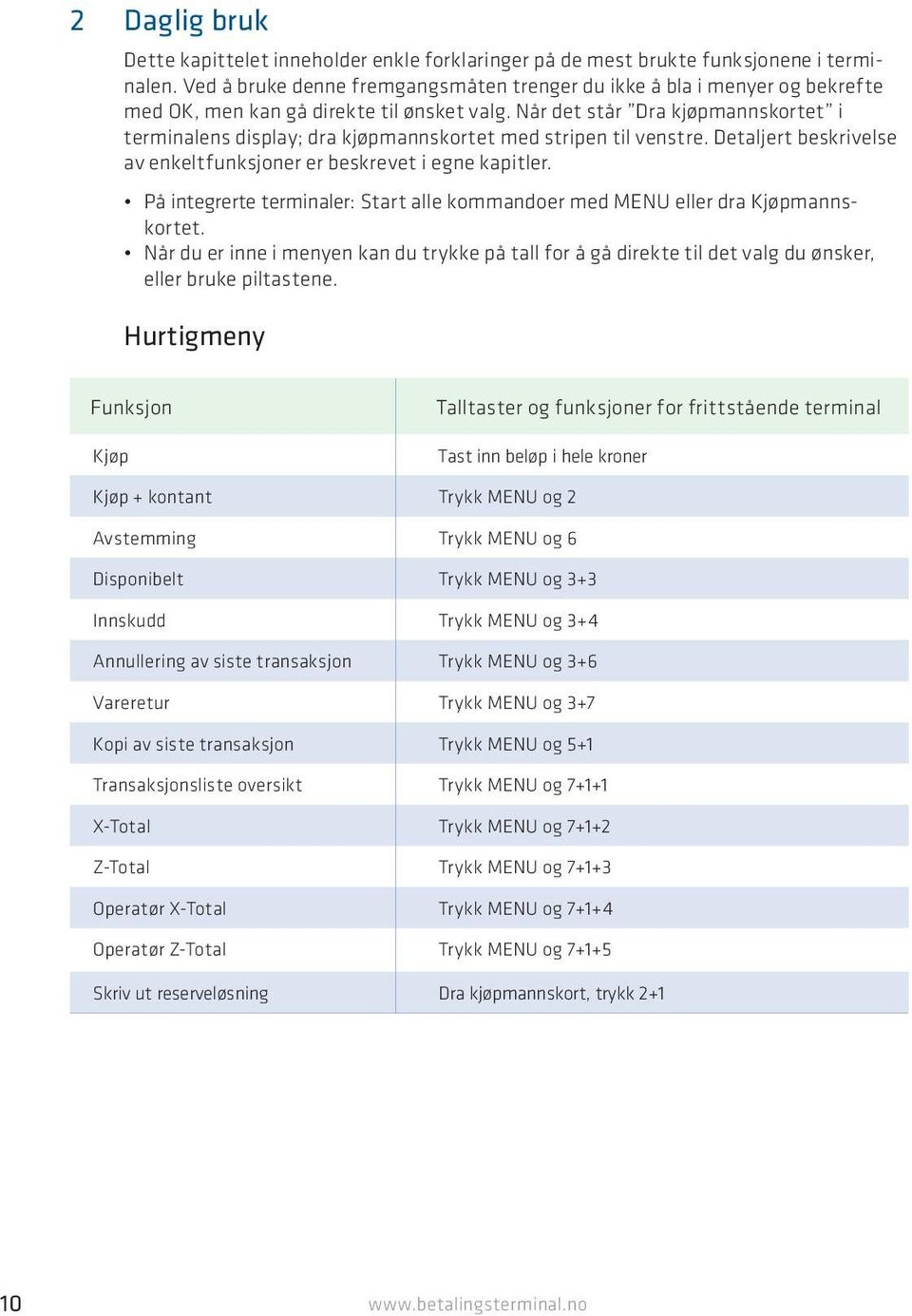 Når det står Dra kjøpmanns kortet i terminalens display; dra kjøpmannskortet med stripen til venstre. Detaljert beskrivelse av enkeltfunksjoner er beskrevet i egne kapitler.