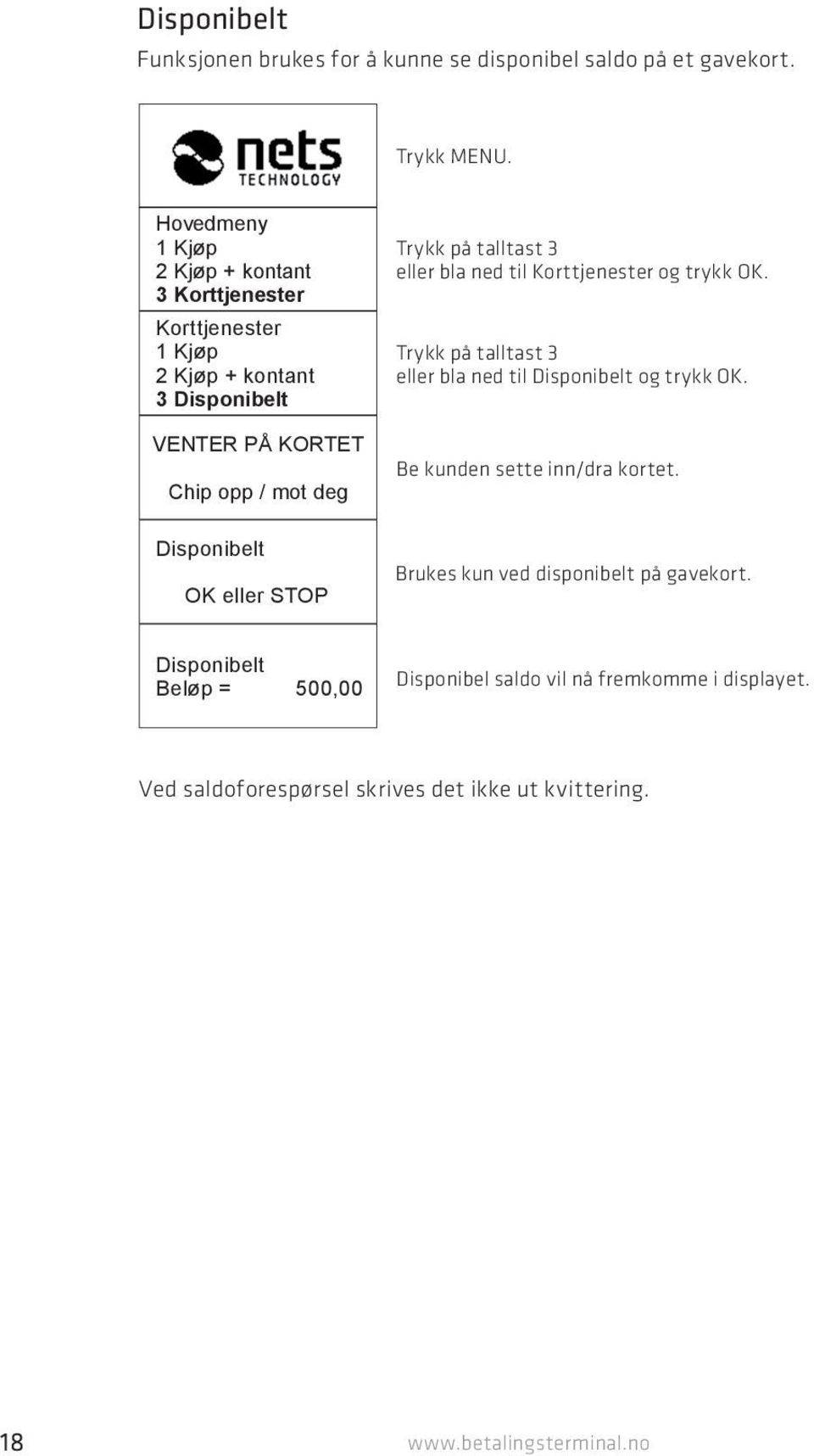 OK eller STOP Trykk på talltast 3 eller bla ned til Korttjenester og trykk OK. Trykk på talltast 3 eller bla ned til Disponibelt og trykk OK.