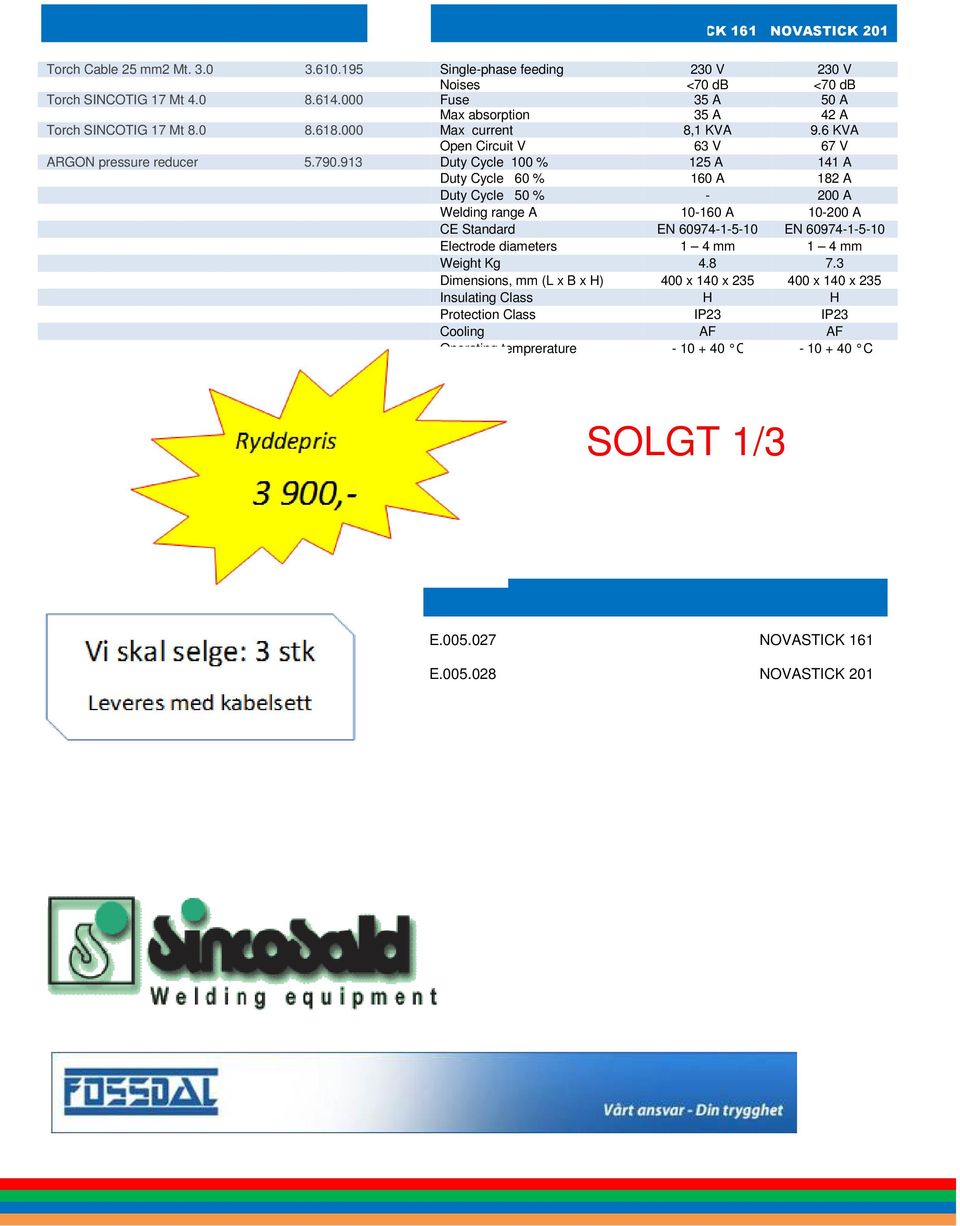 913 Duty Cycle 100 % 125 A 141 A Duty Cycle 60 % 160 A 182 A Duty Cycle 50 % - 200 A Welding range A 10-160160 A 10-200 A CE Standard EN 60974-1-5-10 EN 60974-1-5-10 Electrode diameters 1 4 mm 1 4