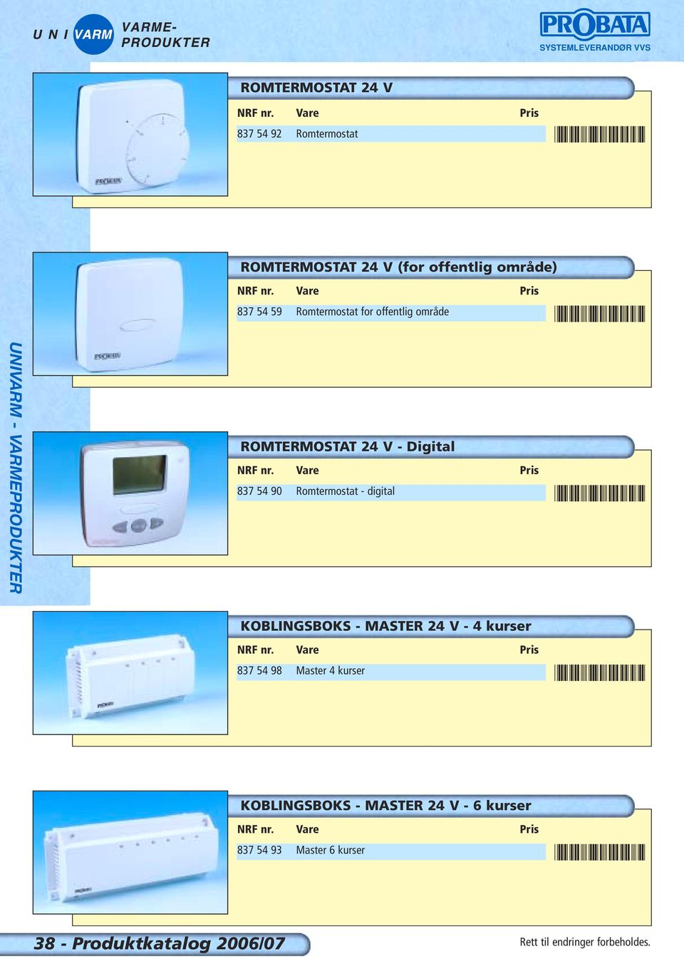 Vare Pris 837 54 59 Romtermostat for offentlig område *8375459* ROMTERMOSTAT 24 V - Digital NRF nr.