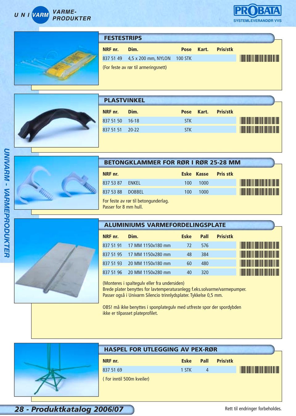 Eske Pall Pris/stk 837 51 91 17 MM 1150x180 mm 72 576 837 51 95 17 MM 1150x280 mm 48 384 837 51 93 20 MM 1150x180 mm 60 480 837 51 96 20 MM 1150x280 mm 40 320 (Monteres i spaltegulv eller fra