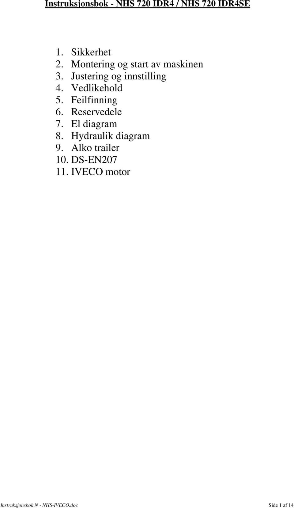 Reservedele 7. El diagram 8. Hydraulik diagram 9.