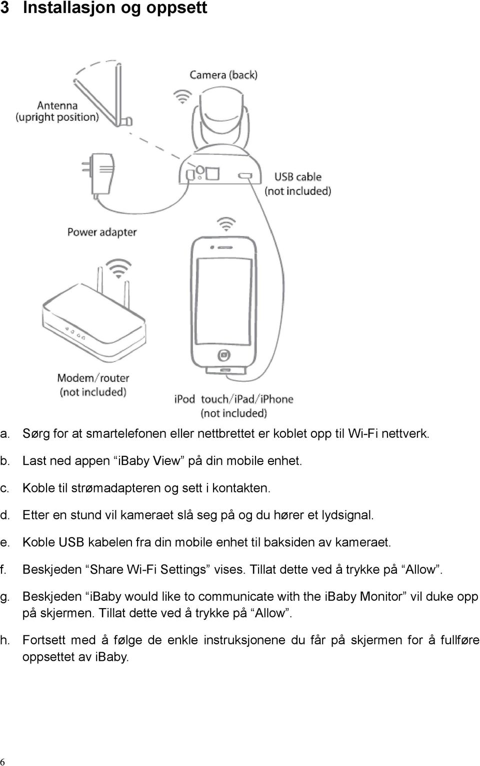 f. Beskjeden Share Wi-Fi Settings vises. Tillat dette ved å trykke på Allow. g.