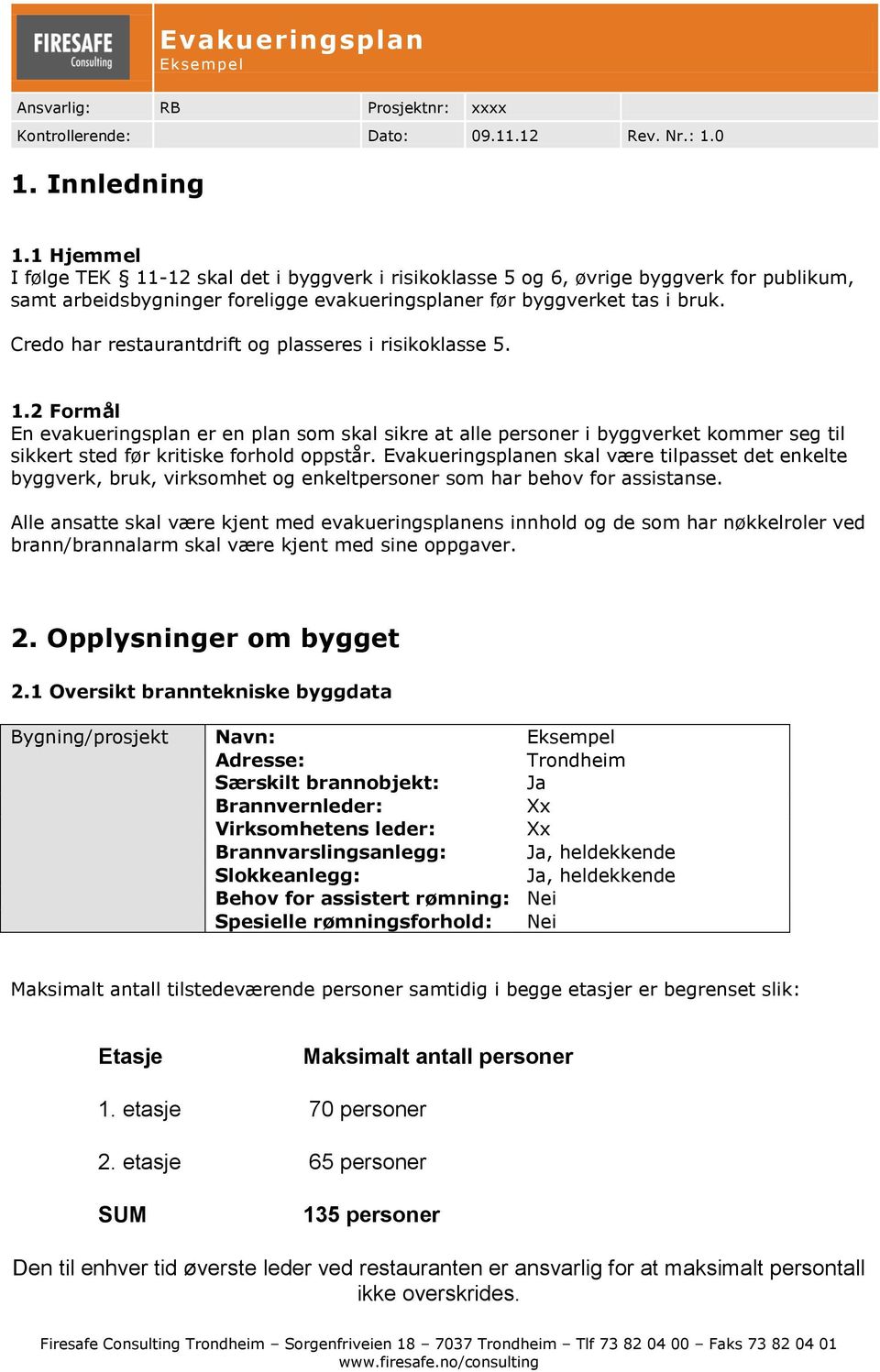 Evakueringsplanen skal være tilpasset det enkelte byggverk, bruk, virksomhet og enkeltpersoner som har behov for assistanse.