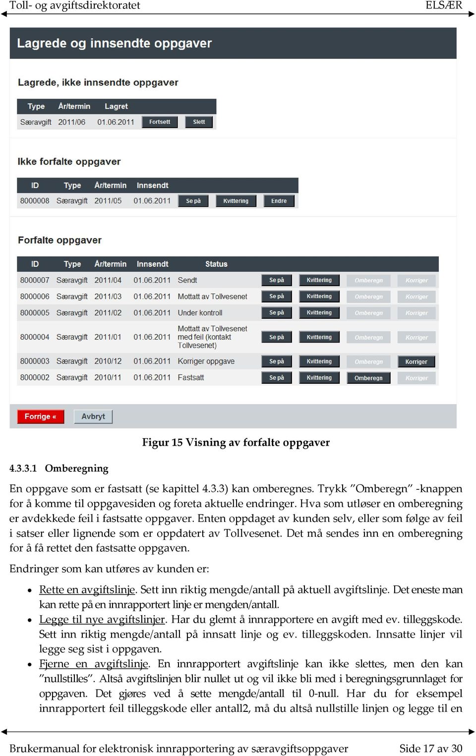 Enten oppdaget av kunden selv, eller som følge av feil i satser eller lignende som er oppdatert av Tollvesenet. Det må sendes inn en omberegning for å få rettet den fastsatte oppgaven.