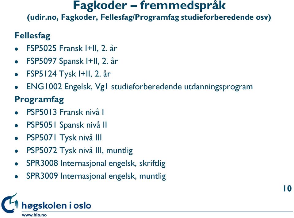 år FSP5097 Spansk I+II, 2. år FSP5124 Tysk I+II, 2.