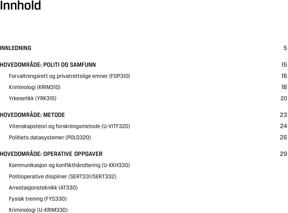 (U-VITF320) 24 Politiets datasystemer (POLD320) 26 HOVEDOMRÅDE: OPERATIVE OPPGAVER 29 Kommunikasjon og
