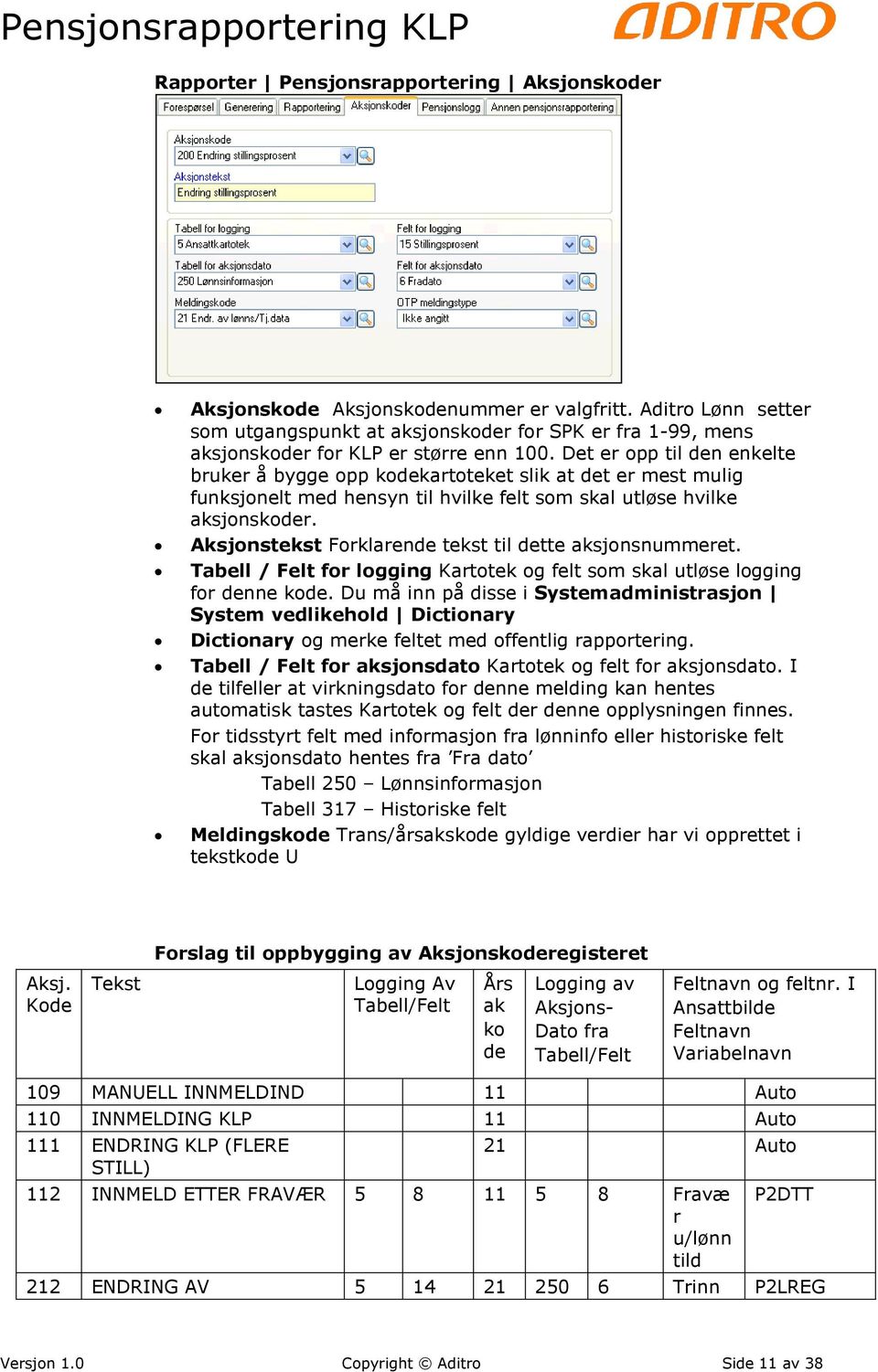 Det er opp til den enkelte bruker å bygge opp kodekartoteket slik at det er mest mulig funksjonelt med hensyn til hvilke felt som skal utløse hvilke aksjonskoder.