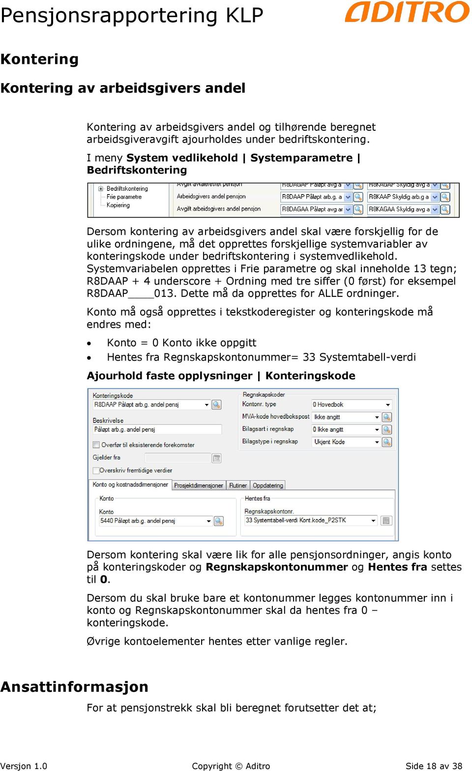 konteringskode under bedriftskontering i systemvedlikehold.