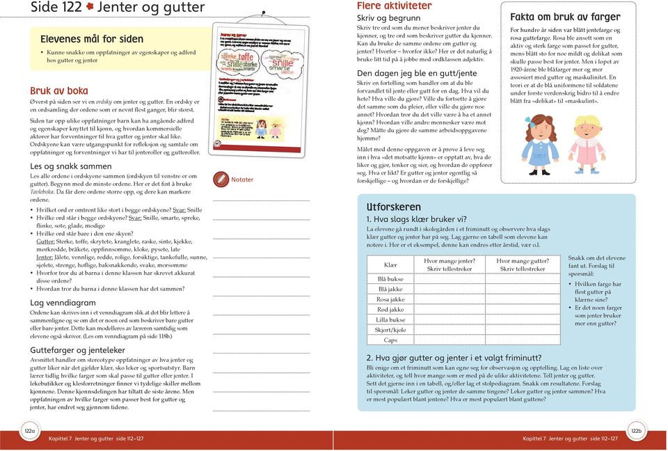 Siden tar opp ulike oppfatninger barn kan ha angående adferd og egenskaper knyttet til kjønn, og hvordan kommersielle aktører har forventninger til hva gutter og jenter skal like.