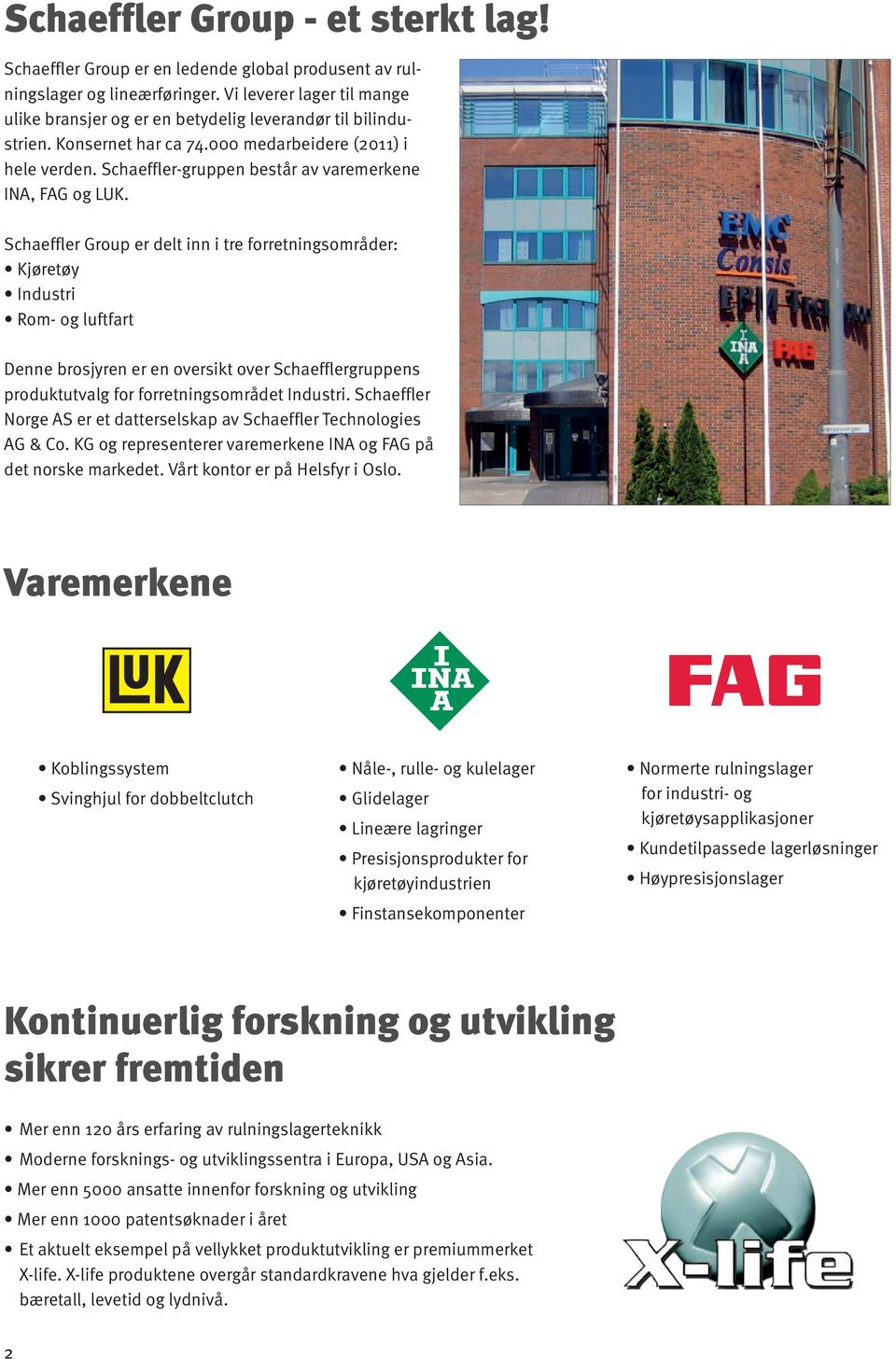 Schaeffler-gruppen består av varemerkene INA, FAG og LUK.