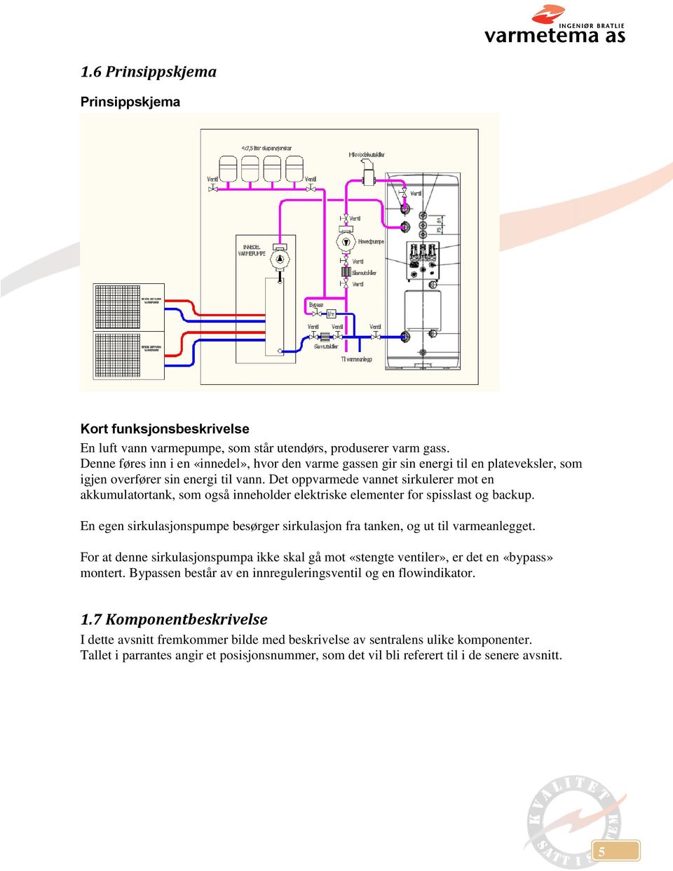 Det oppvarmede vannet sirkulerer mot en akkumulatortank, som også inneholder elektriske elementer for spisslast og backup.