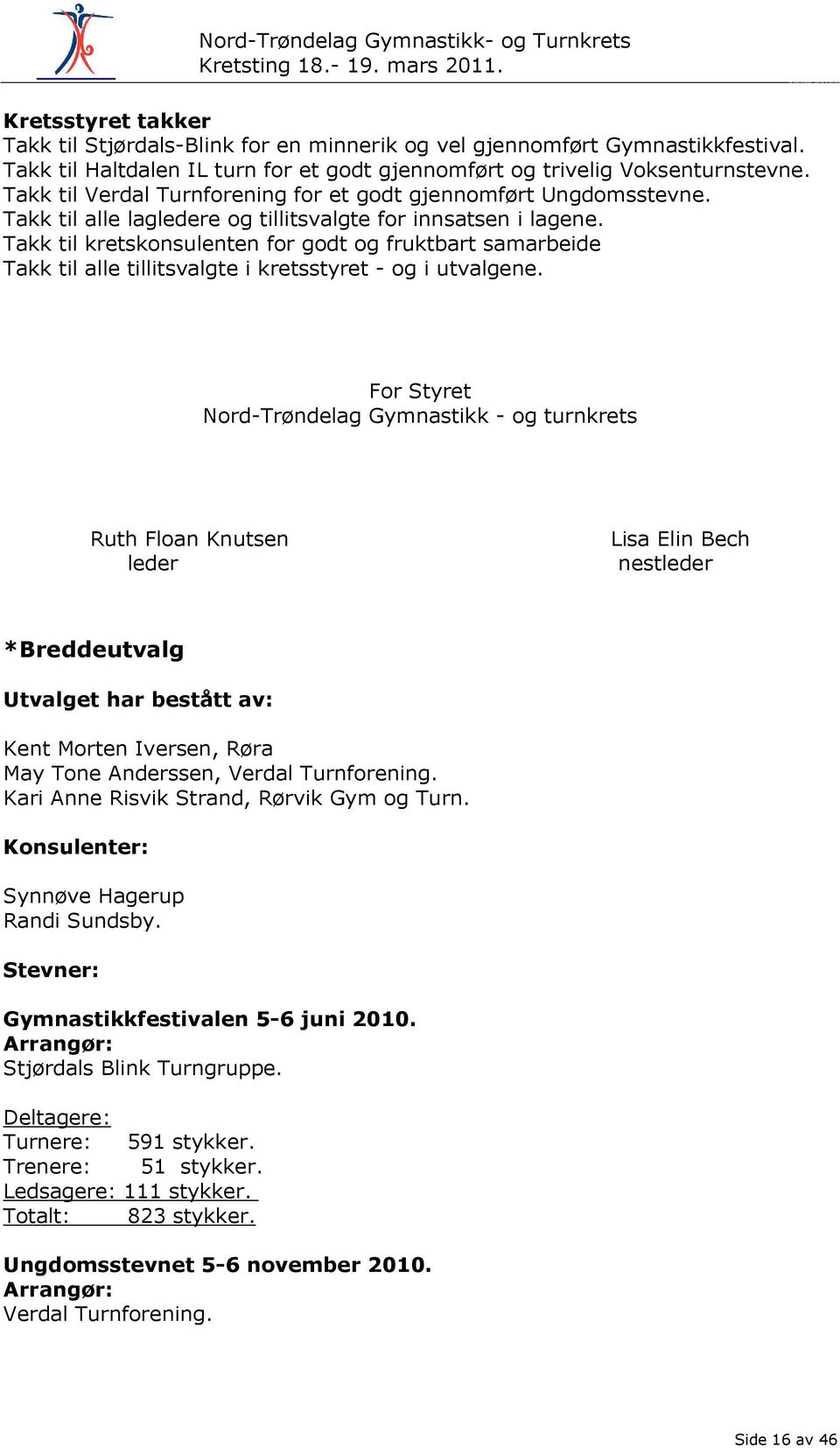 Takk til alle lagledere og tillitsvalgte for innsatsen i lagene. Takk til kretskonsulenten for godt og fruktbart samarbeide Takk til alle tillitsvalgte i kretsstyret - og i utvalgene.