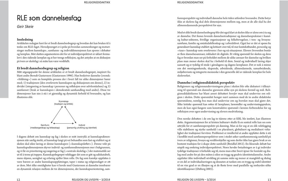 Mot slutten argumenteres det for at individperspektivet er uklart formulert i den rådende læreplan og at her trengs refleksjon, og det antydes at en diskusjon på tvers av skolefag i så måte kan være