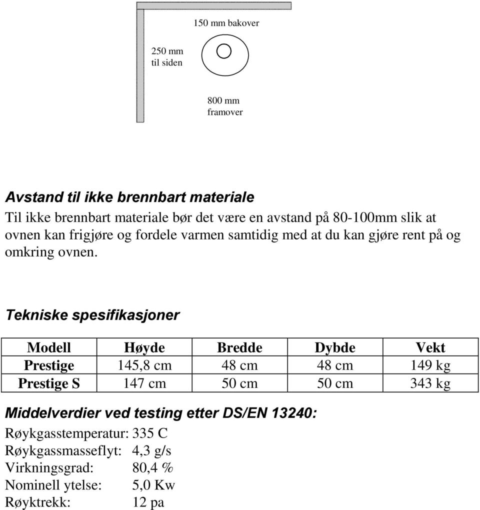 Tekniske spesifikasjoner Modell Høyde Bredde Dybde Vekt Prestige 145,8 cm 48 cm 48 cm 149 kg Prestige S 147 cm 50 cm 50 cm 343 kg