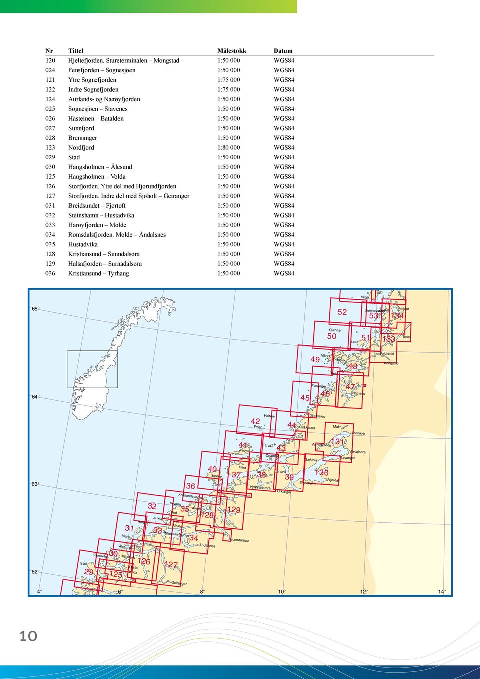 WGS84 025 Sognesjøen Stavenes 1:50 000 WGS84 026 Håsteinen Batalden 1:50 000 WGS84 027 Sunnfjord 1:50 000 WGS84 028 Bremanger 1:50 000 WGS84 123 Nordfjord 1:80 000 WGS84 029 Stad 1:50 000 WGS84 030