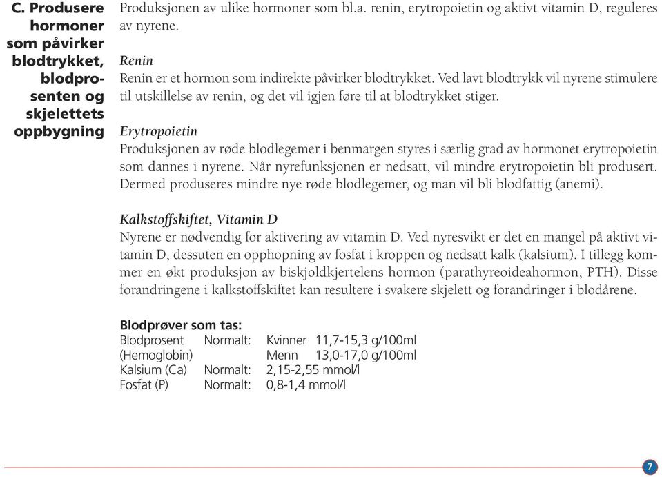 Erytropoietin Produksjonen av røde blodlegemer i benmargen styres i særlig grad av hormonet erytropoietin som dannes i nyrene. Når nyrefunksjonen er nedsatt, vil mindre erytropoietin bli produsert.