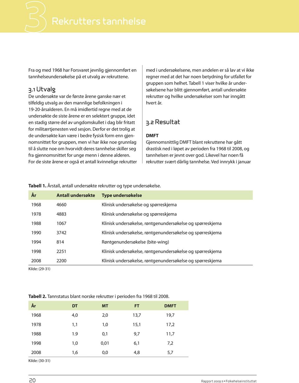 En må imidlertid regne med at de undersøkte de siste årene er en selektert gruppe, idet en stadig større del av ungdomskullet i dag blir fritatt for militærtjenesten ved sesjon.