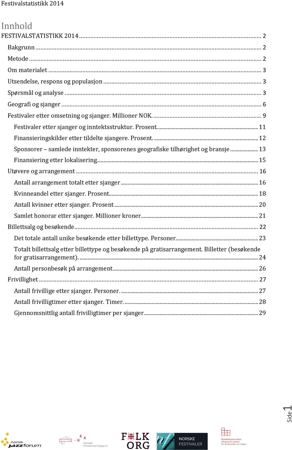 .. 13 Finansiering etter lokalisering... 15 Utøvere og arrangement... 16 Antall arrangement totalt etter sjanger... 16 Kvinneandel etter sjanger. Prosent.... 18 Antall kvinner etter sjanger. Prosent... 20 Samlet honorar etter sjanger.