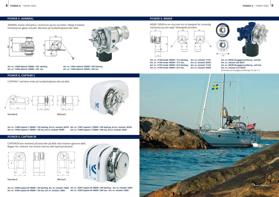 : 00 Admiral 1000W / 12V kjetting Art. nr.: 02 Admiral 1000W / 12V tau Art. nr.: 01 Admiral 1000W / 24V kjetting Art. nr.: 03 Admiral 1000W / 24V tau Art. nr.: 10 Inside 1000W / 12 V kjetting, Art.