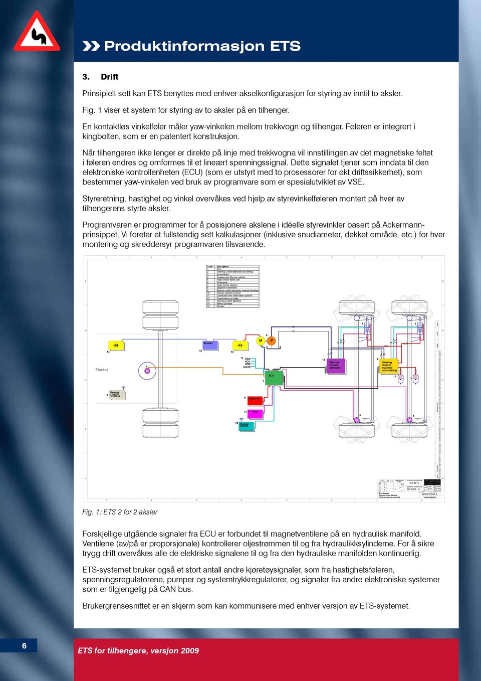 1 viser et system for styring av to aksler på en tilhenger. En kontaktløs vinkelføler måler yaw-vinkelen mellom trekkvogn og tilhenger.