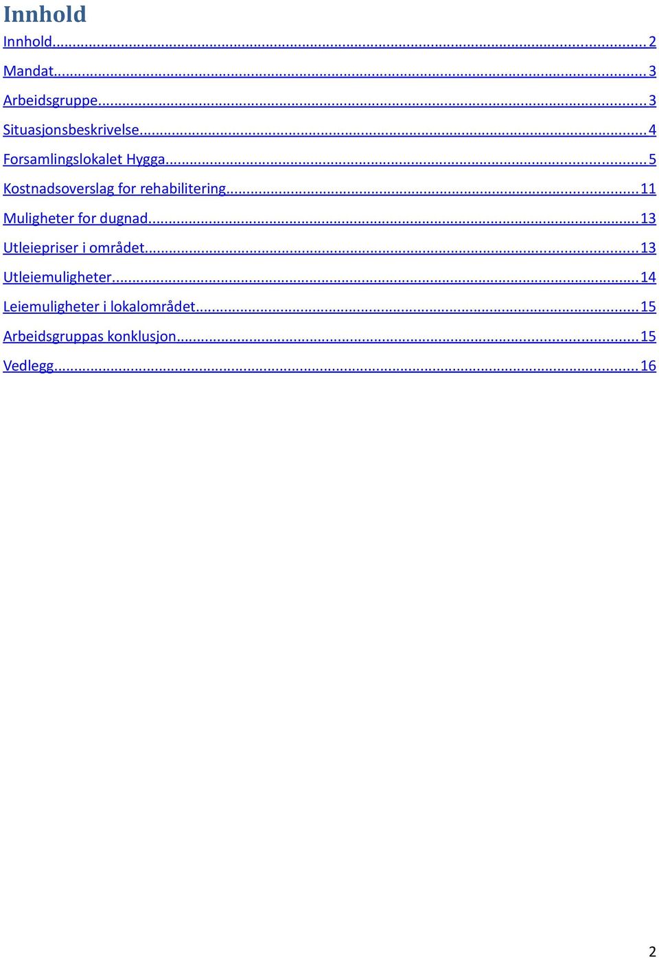 .. 11 Muligheter for dugnad... 13 Utleiepriser i området... 13 Utleiemuligheter.