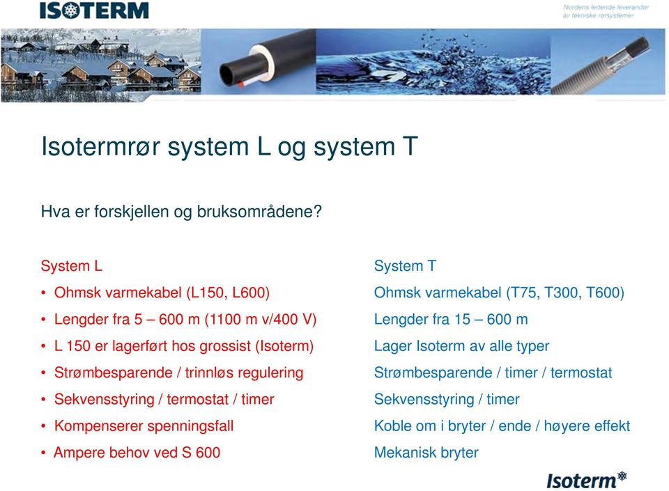 fra 15 600 m L 150 er lagerført hos grossist (Isoterm) Lager Isoterm av alle typer Strømbesparende / trinnløs regulering