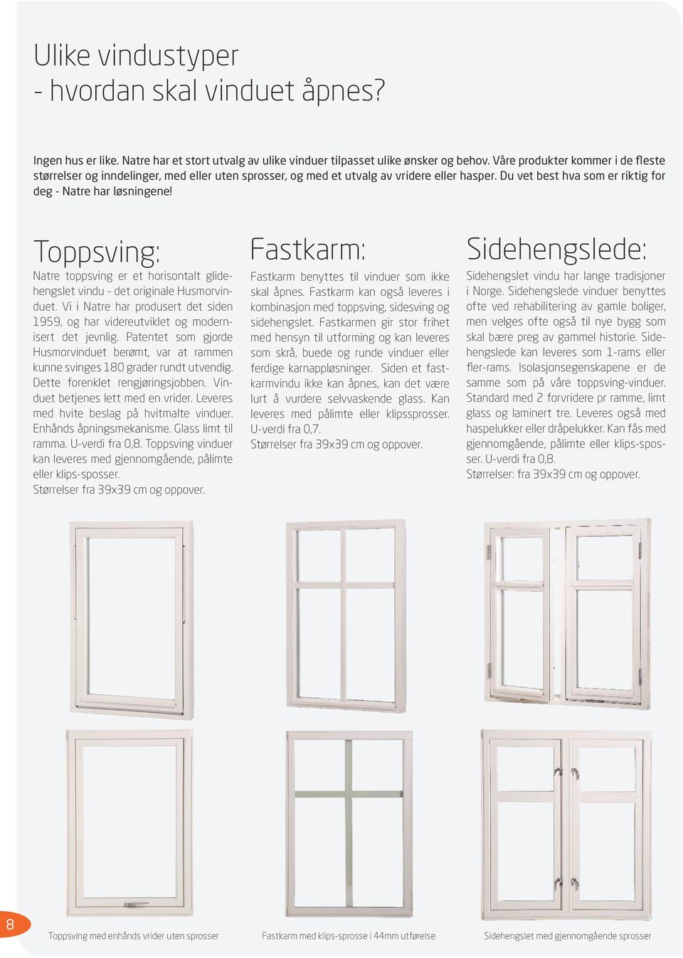 Toppsving: Natre toppsving er et horisontalt glidehengslet vindu - det originale Husmorvinduet. Vi i Natre har produsert det siden 1959, og har videreutviklet og modernisert det jevnlig.