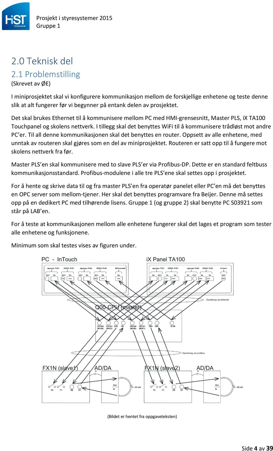 Det skal brukes Ethernet til å kommunisere mellom PC med HMI-grensesnitt, Master PLS, ix TA100 Touchpanel og skolens nettverk.