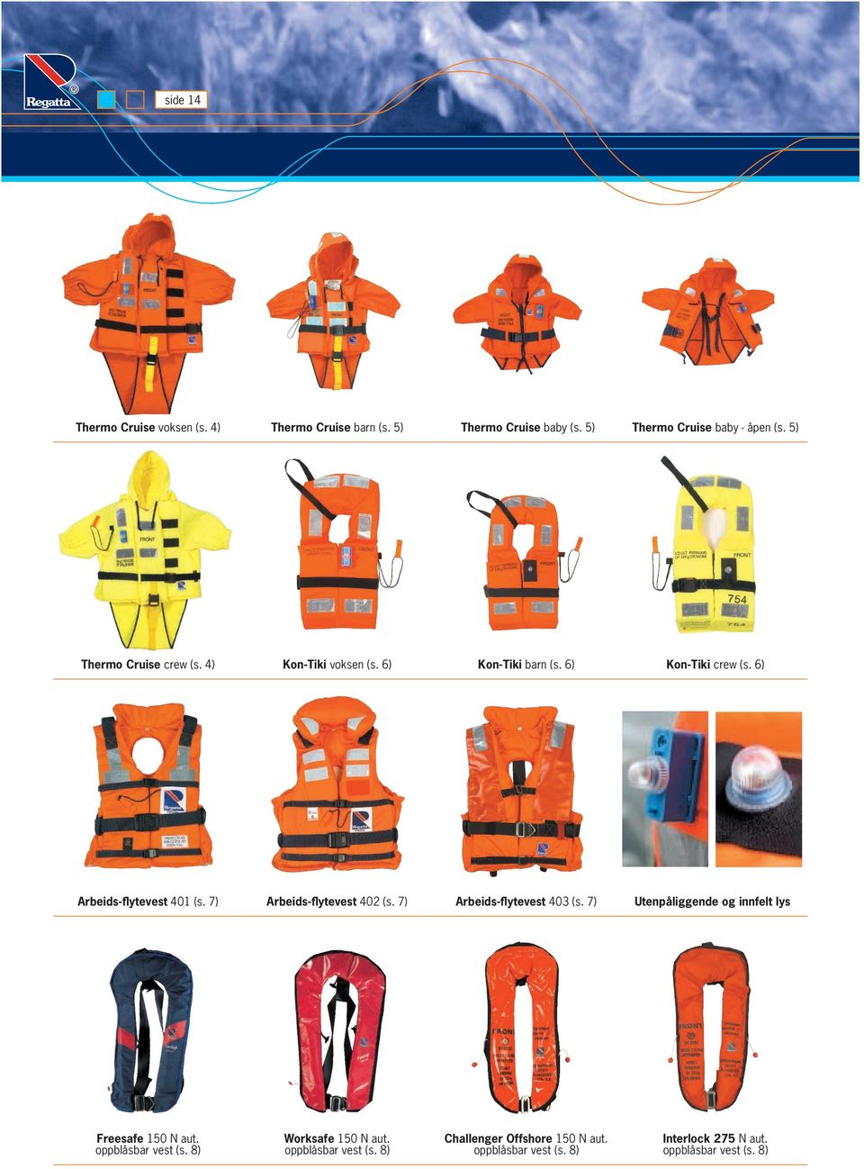 7) Arbeids-flytevest 402 (s. 7) Arbeids-flytevest 403 (s. 7) Utenpåliggende og innfelt lys Freesafe 150 N aut.