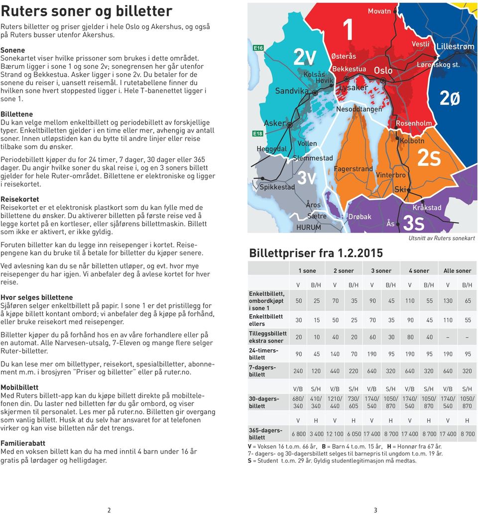 I rutetabellene finner du hvilken sone hvert stoppested ligger i. Hele T-banenettet ligger i sone 1. Billettene Du kan velge mellom enkeltbillett og periodebillett av forskjellige typer.