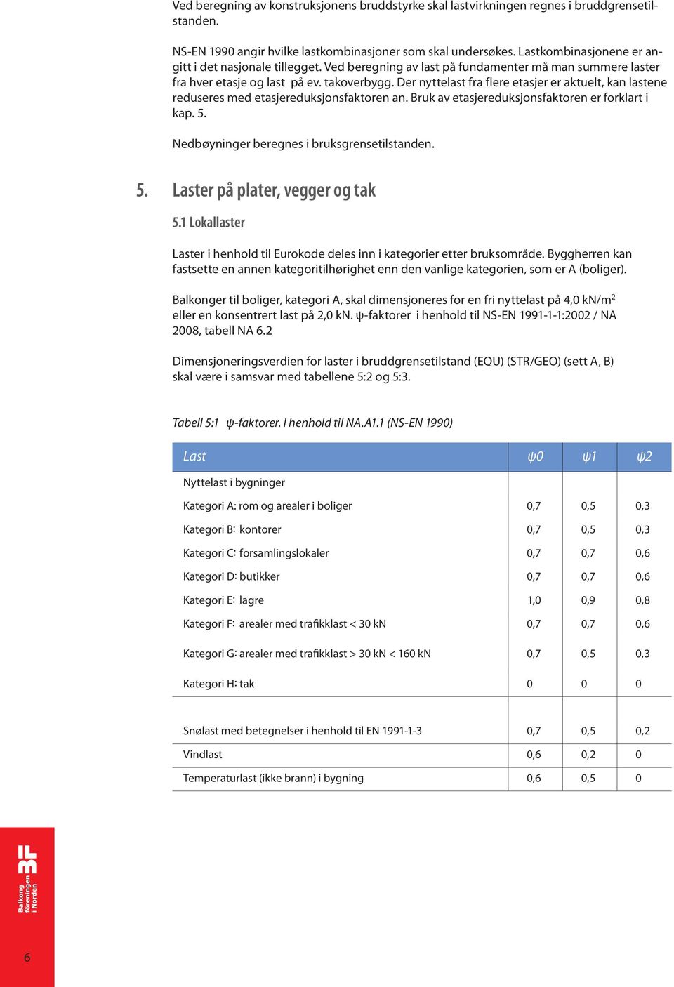 Der nyttelast fra flere etasjer er aktuelt, kan lastene reduseres med etasjereduksjonsfaktoren an. Bruk av etasjereduksjonsfaktoren er forklart i kap. 5. Nedbøyninger beregnes i bruksgrensetilstanden.