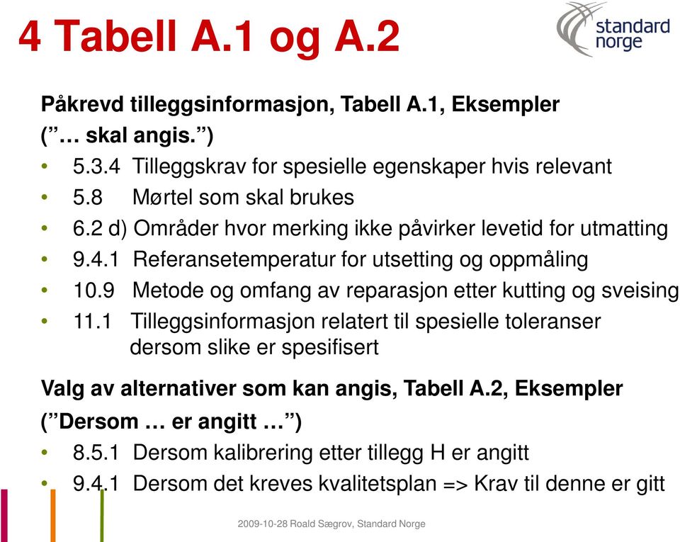 9 Metode og omfang av reparasjon etter kutting og sveising 11.