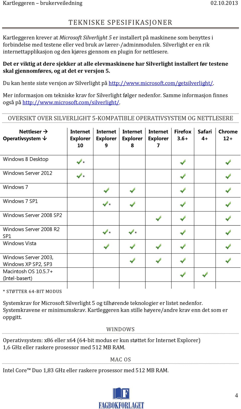 Det er viktig at dere sjekker at alle elevmaskinene har Silverlight installert før testene skal gjennomføres, og at det er versjon 5. Du kan hente siste versjon av Silverlight på http://www.microsoft.